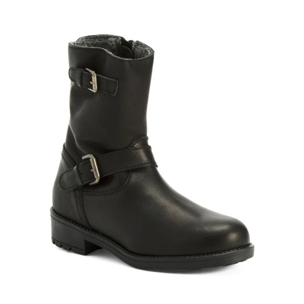 Enzo Tesoti Leather Buckle Boots Faux Fur Lining Little Kids
